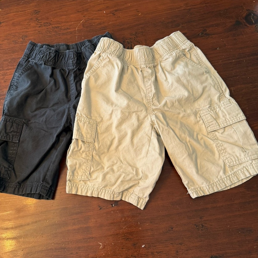 2 Pair Boys Childrens Place‎ Ripstock Cargo Shorts Sz 7 Black And Tan EUC
